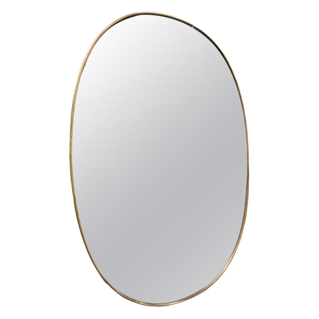 Oval Brass Mirror-Italy 1950s