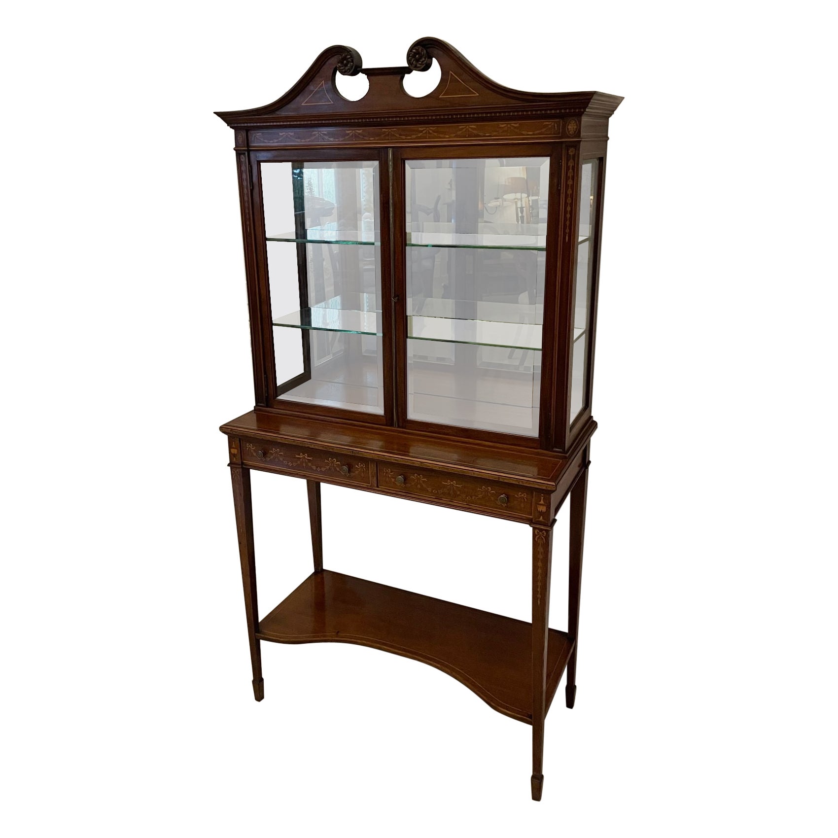 Outstanding Quality Antique Victorian Mahogany Inlaid Display Cabinet  For Sale