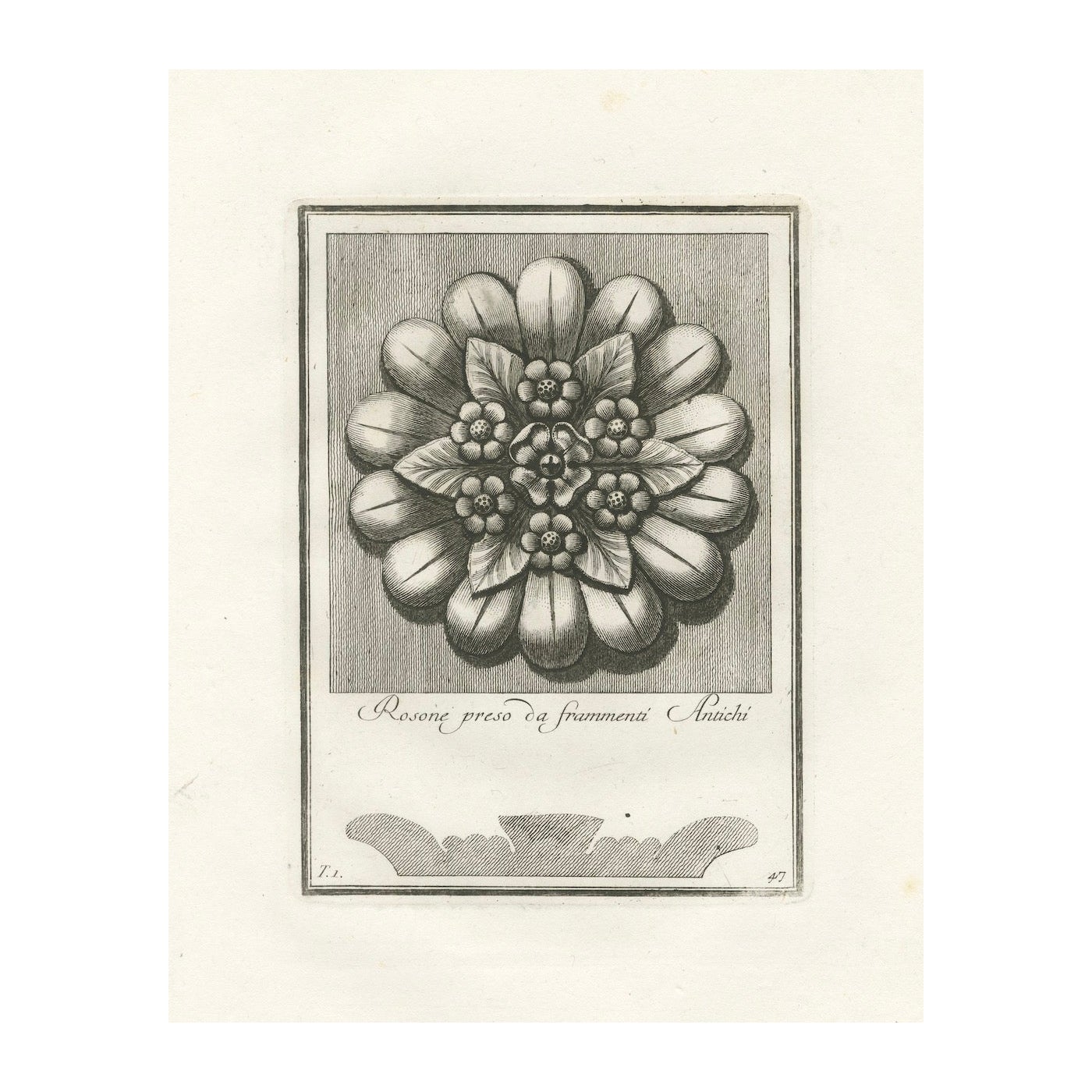 Majesté florale : Assiette à rosette 47 gravée d'après Antiquities, vers 1780