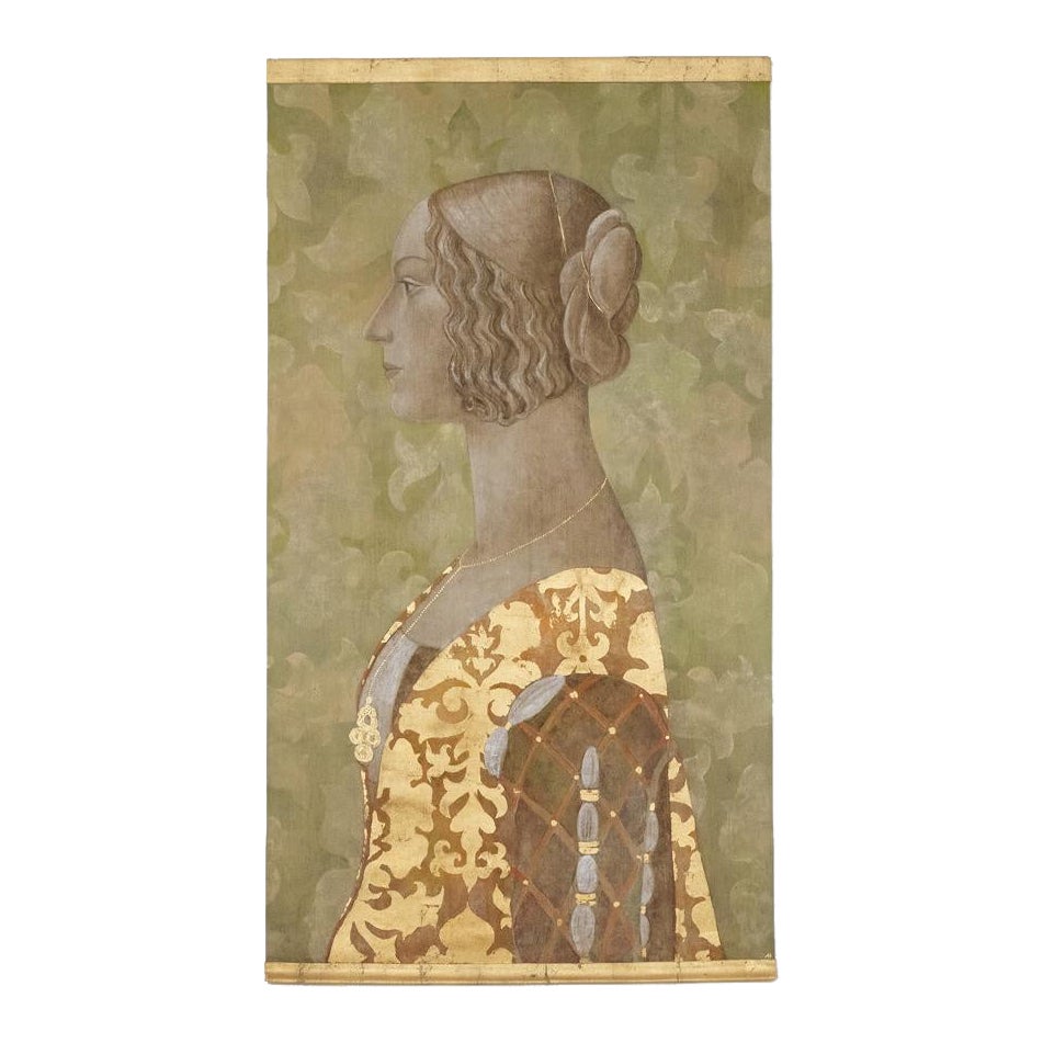 Painted canvas of a lady in Renaissance style. Contemporary work.