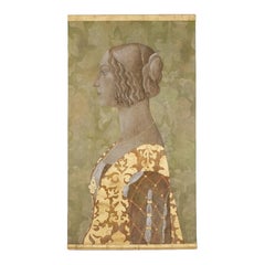 Antique Painted canvas of a lady in Renaissance style. Contemporary work.