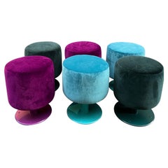 Set of 5 Vintage Poufs Newly Upholstered in Mixed Colored Velvet, 1970s