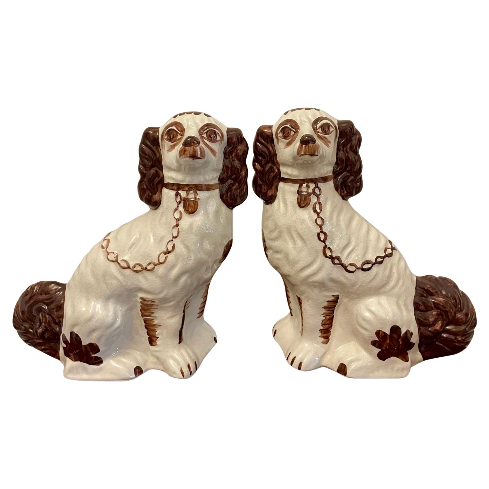 Antique Edwardian Quality Pair of Staffordshire Dogs For Sale