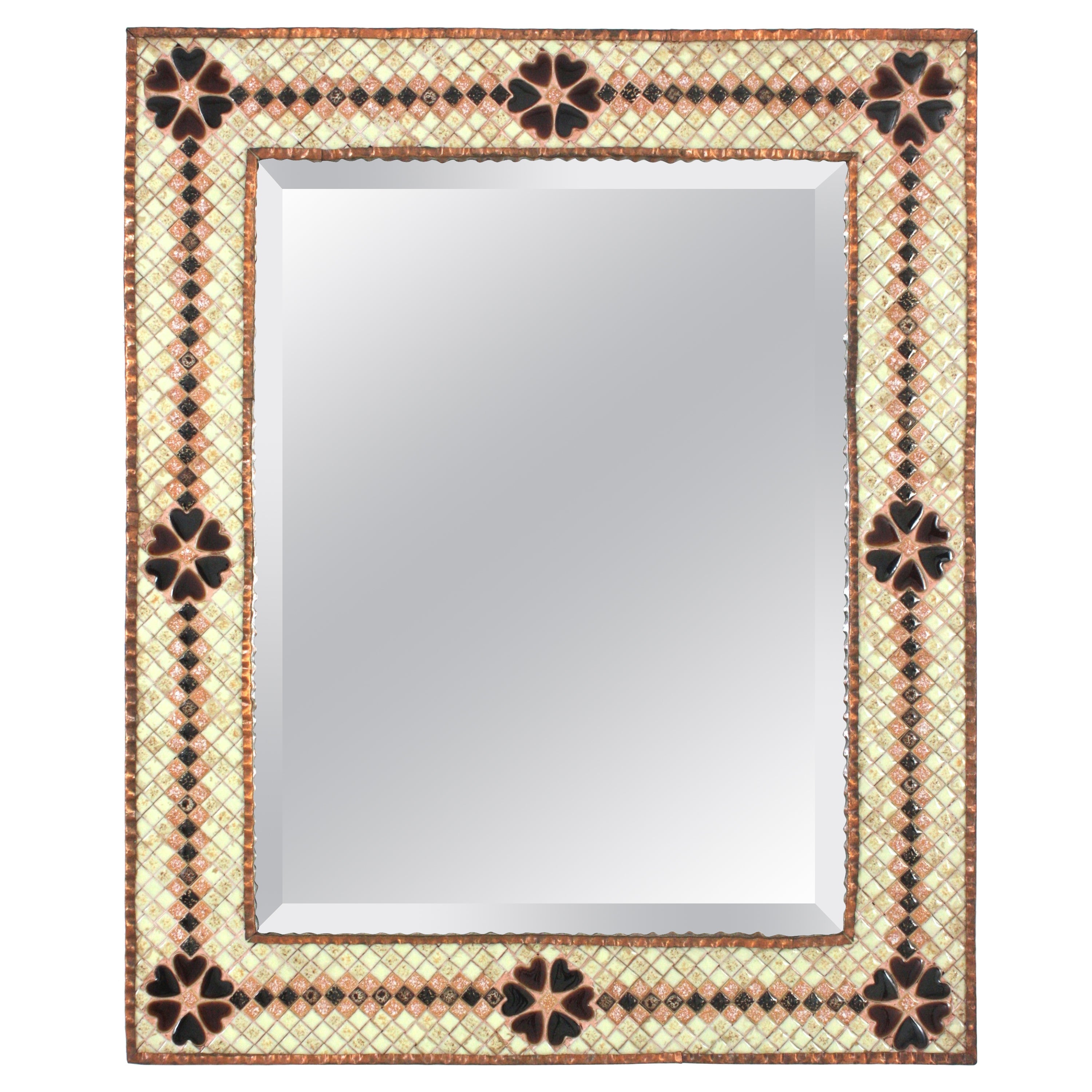 Spanish Mosaic Rectangular Mirror in Glazed Ceramic, 1950s