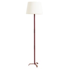 Red Leather Floor Lamp by Jacques Adnet