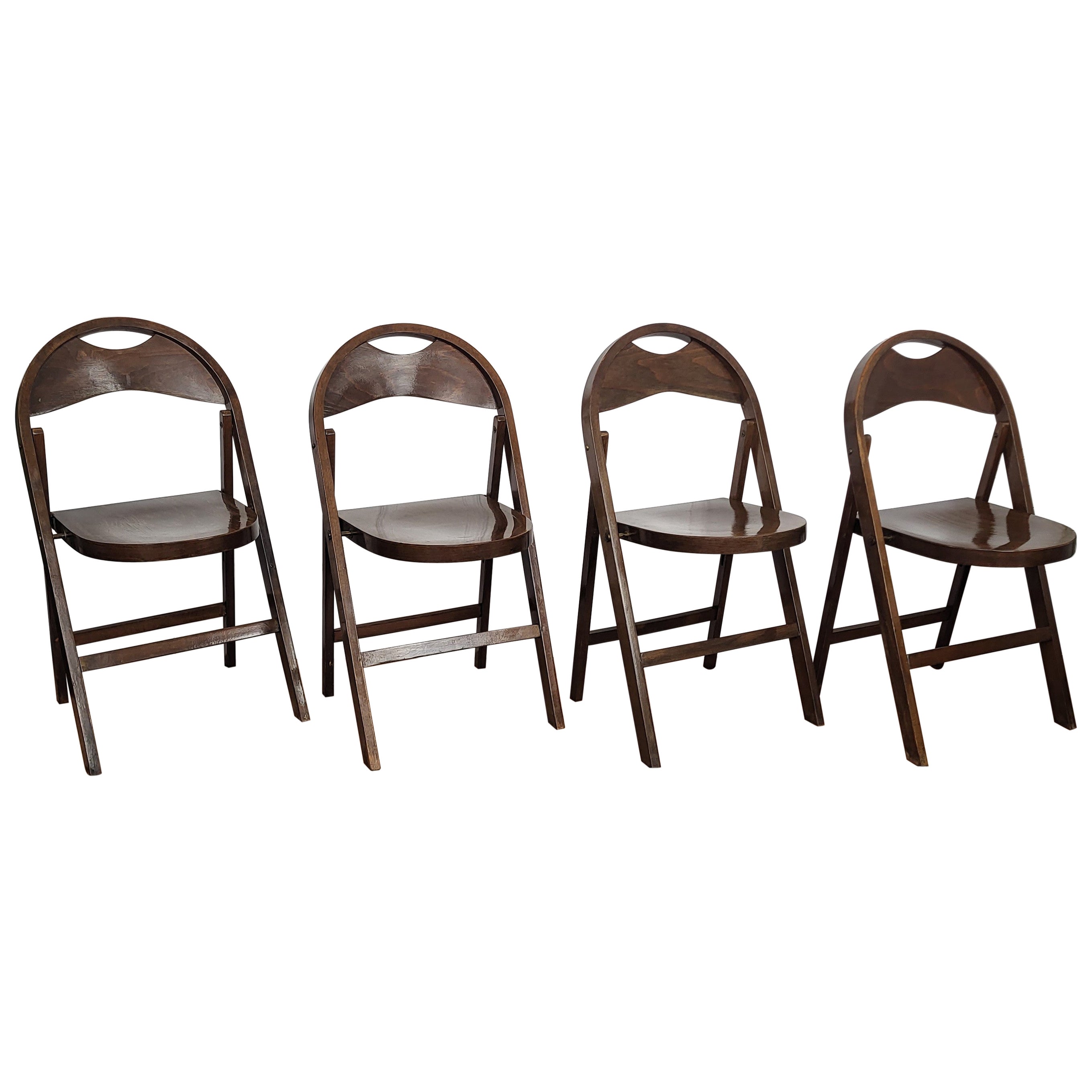 Set of 4 1960s Mid-Century Thonet B 751 Wood Folding Chairs 
