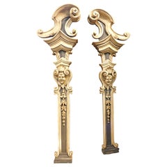 pair of carved column pilasters, richly carved and lacquered, Italy