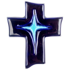 Cosmic Midnight Blue Mid-Century Ceramic Cross
