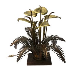 Lampada da tavolo con gigli in ottone Maison Jansen MidCentury Modern Hollywood Regency 1970s