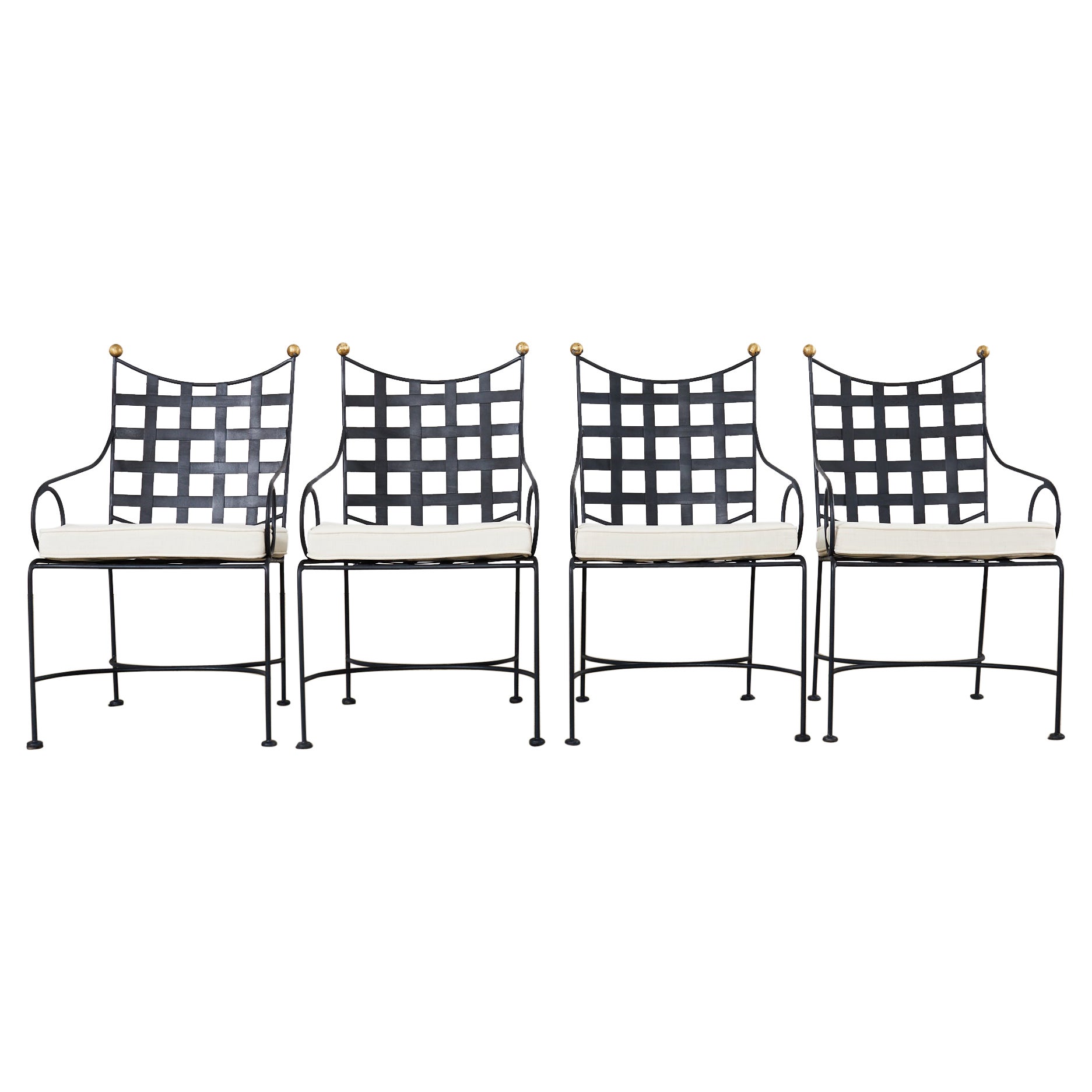 Set of Four Mario Papperzini Style Iron Bronze Garden Dining Chairs