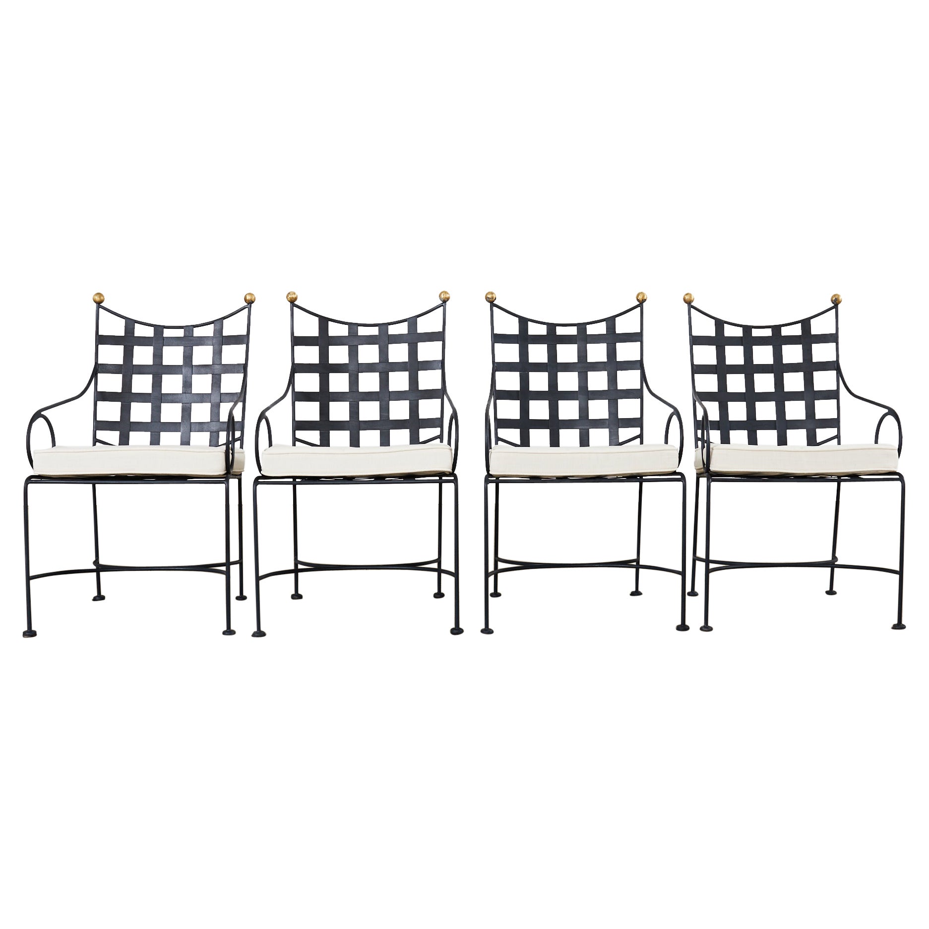 Set of Four Mario Papperzini Style Iron Bronze Garden Dining Chairs  For Sale