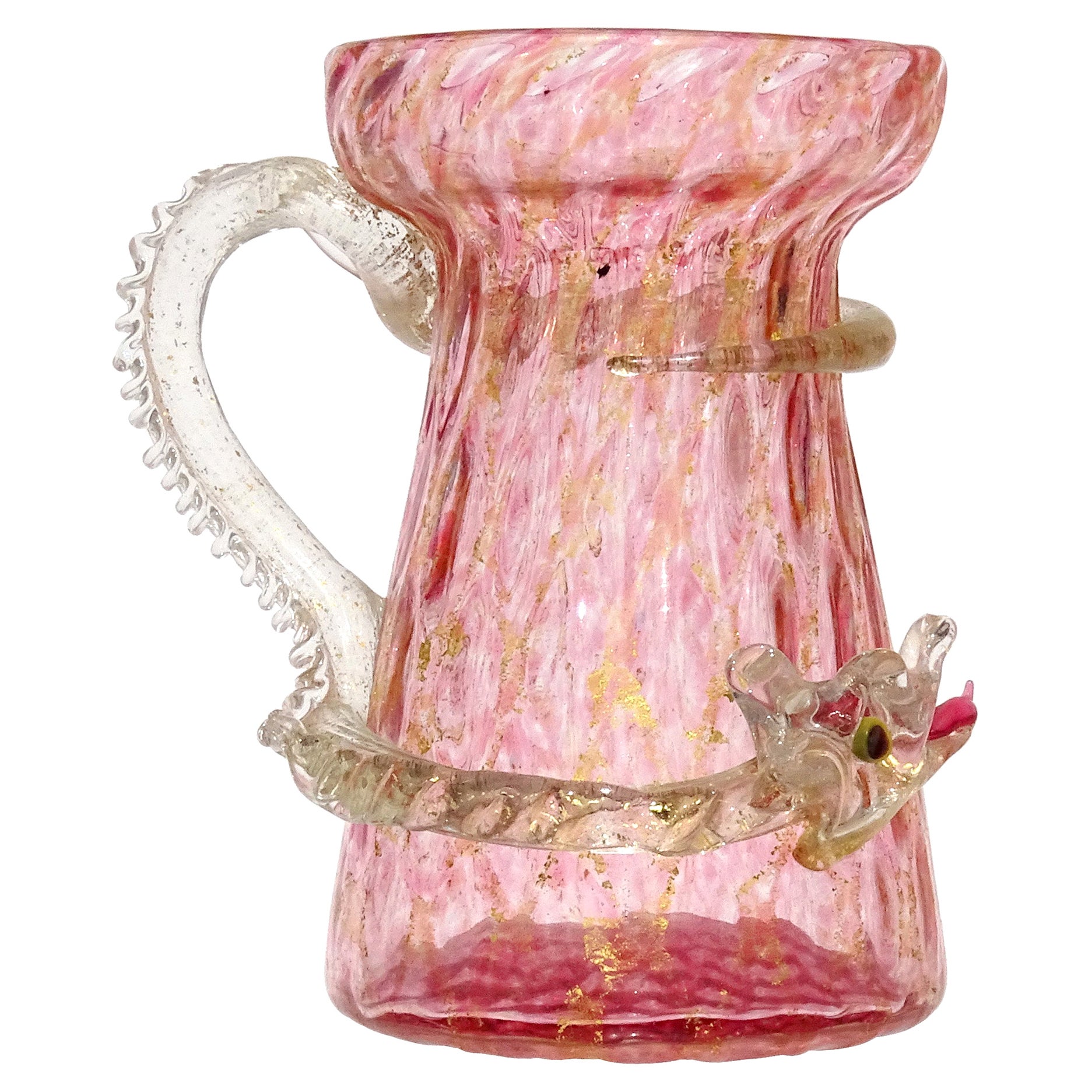 Salviati Venetian Pink Gold Flecks Dragon Serpent Italian Art Glass Small Vase For Sale