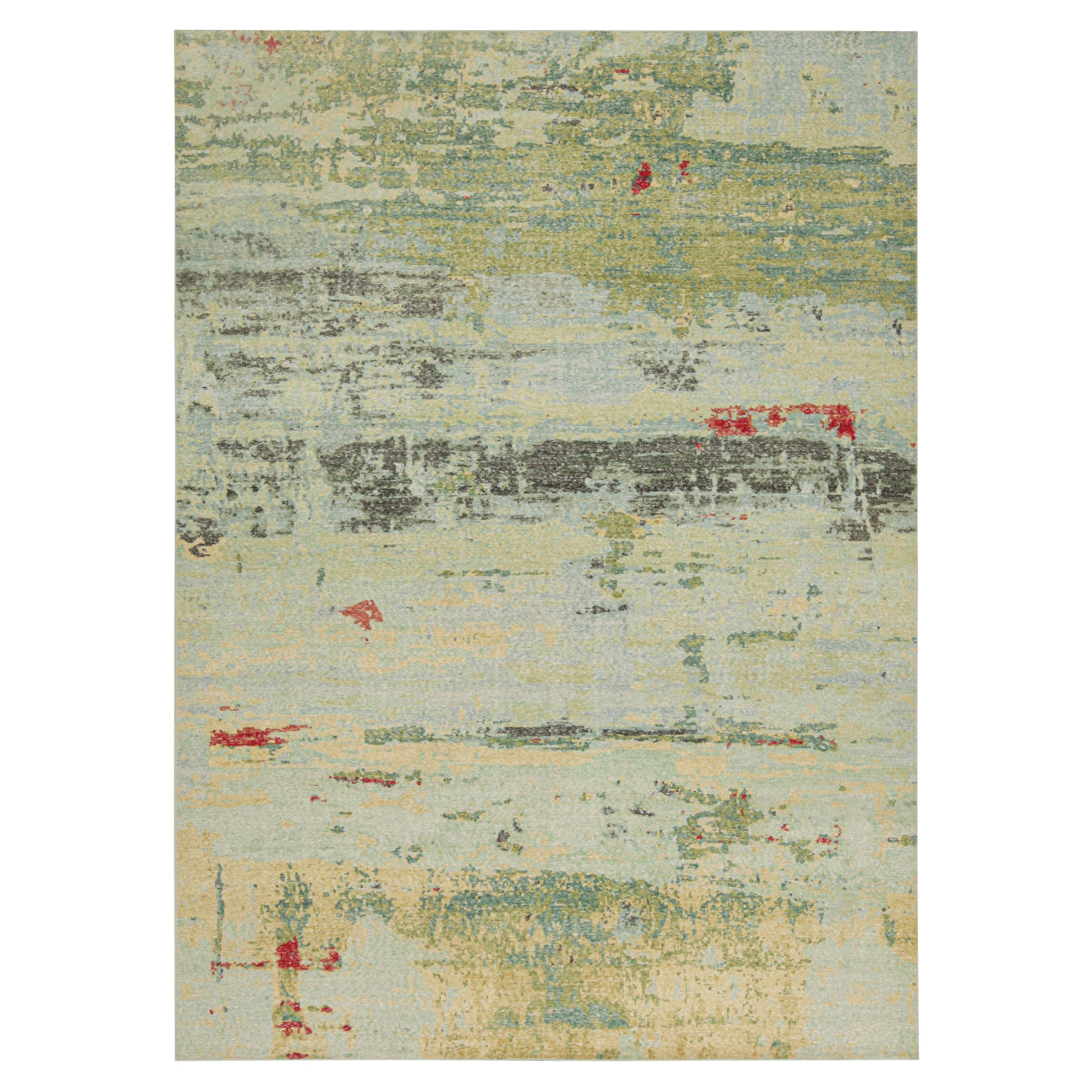 Rug & Kilim's abstrakter Teppich im Distressed-Stil in Grün und Blau  im Angebot