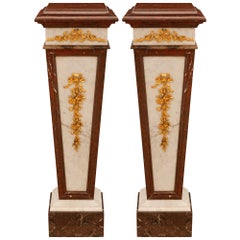 Pair Of French 19th c. Louis XVI St. Rouge Griotte & Ormolu Pedestals