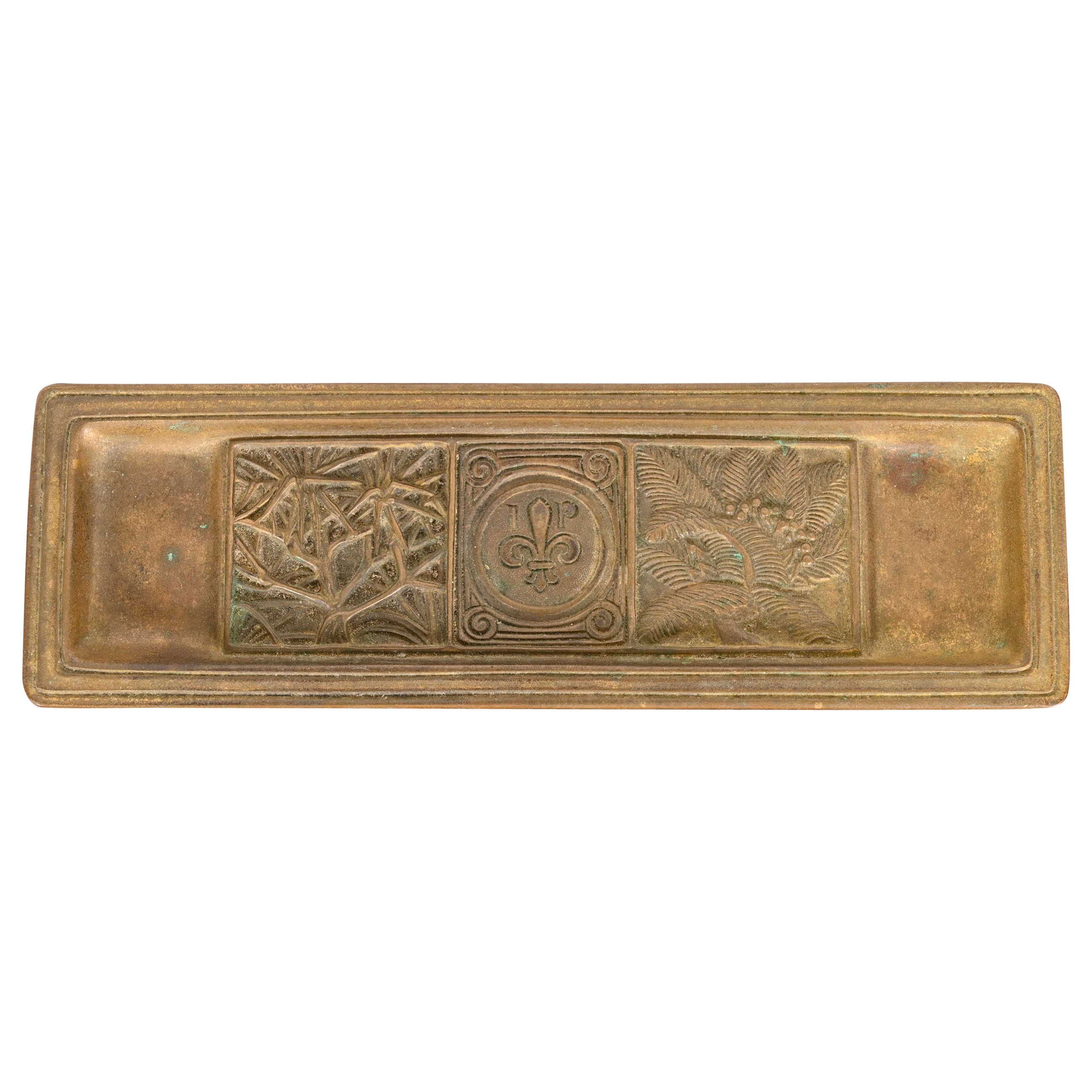 Tiffany Studios New York Bookmark Pattern Bronze Pen Tray For Sale