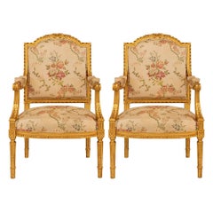 Pair Of French 19th Century Louis XVI St. Giltwood Armchairs