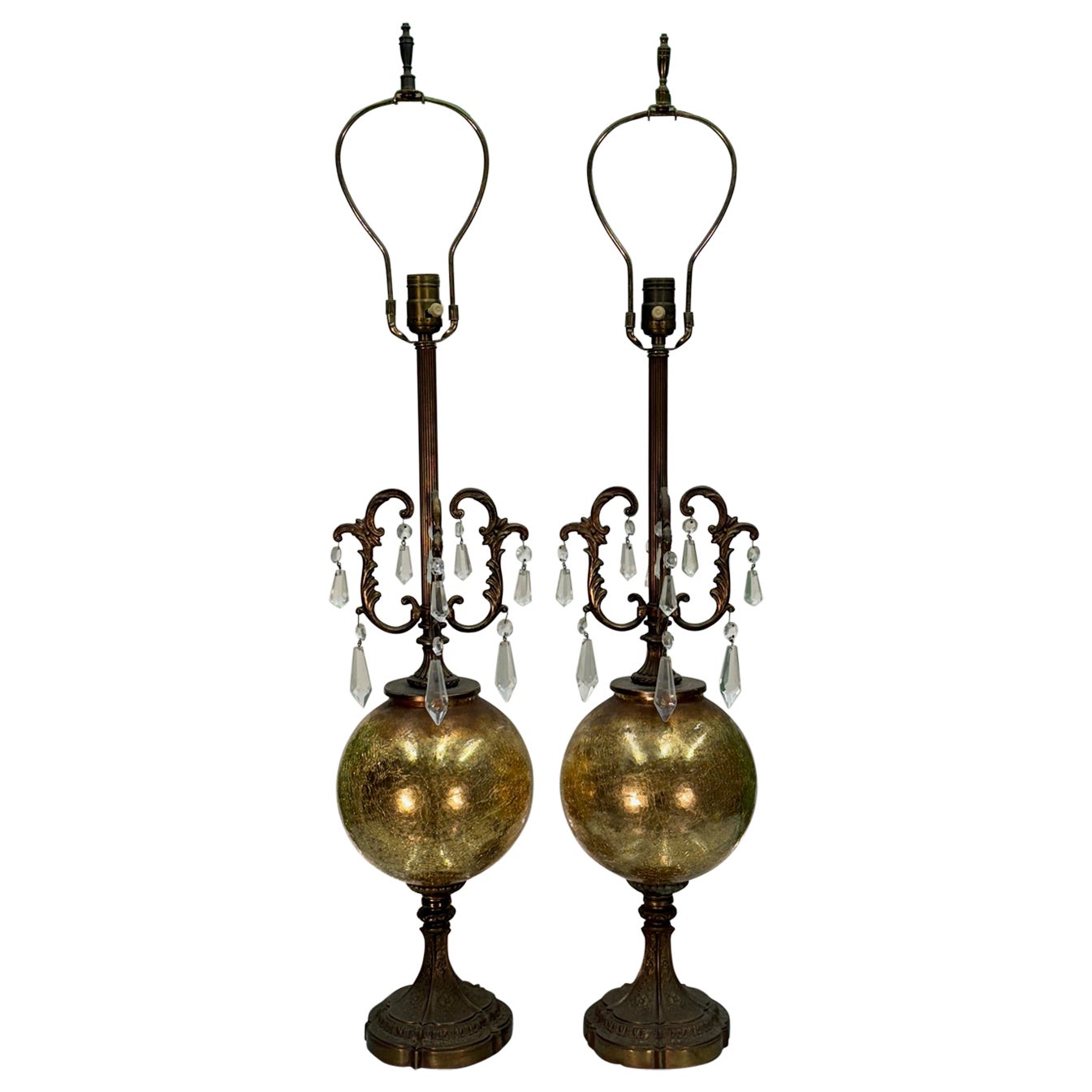 Lampes de table en verre au mercure et en cristal de bronze en vente