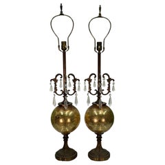 Retro Mercury Glass and Crystal Bronze Table Lamps