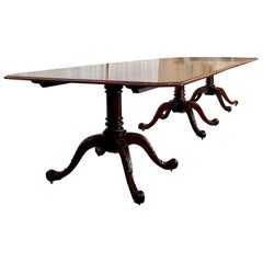 Estate English Solid Mahogany Three-Pedestal Dining Table, Circa 1950-1970.