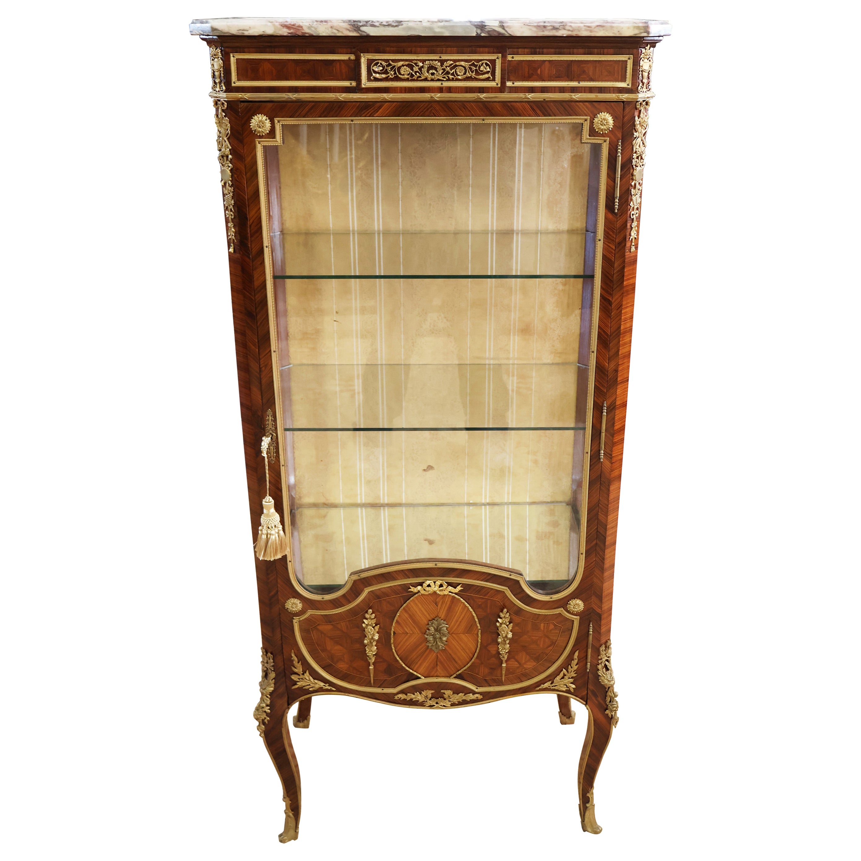 19th Century Louis XV Marble Top Kingwood Vitrine Attributed to Paul Sormani For Sale