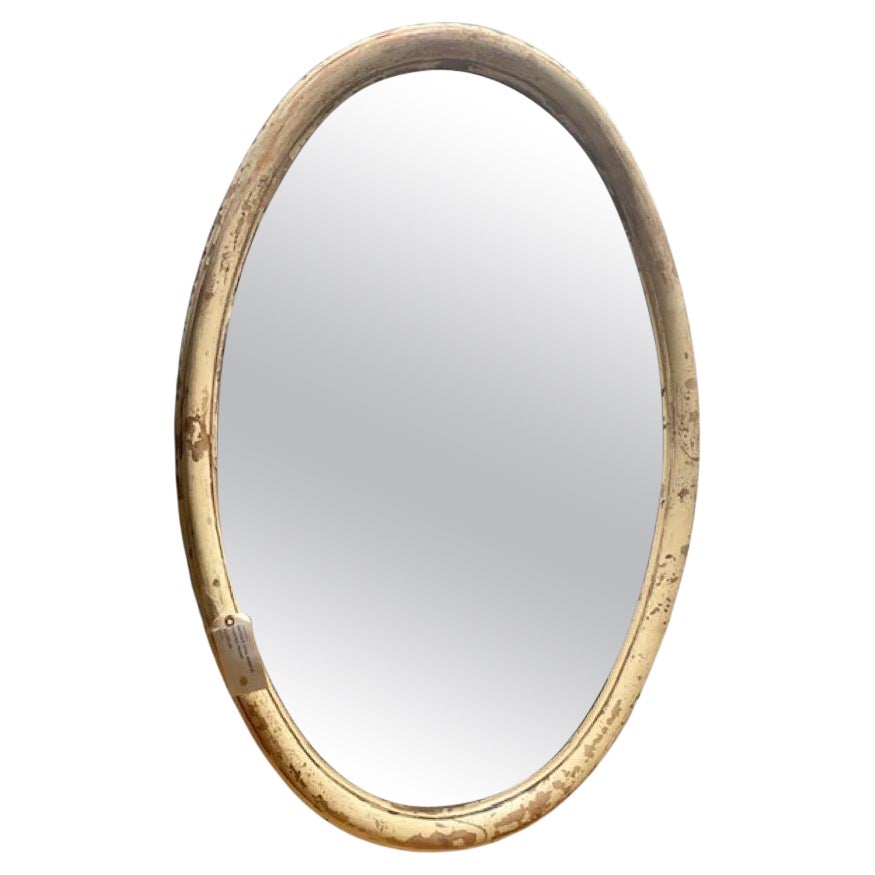 Large Antique White Oval Mirror For Sale