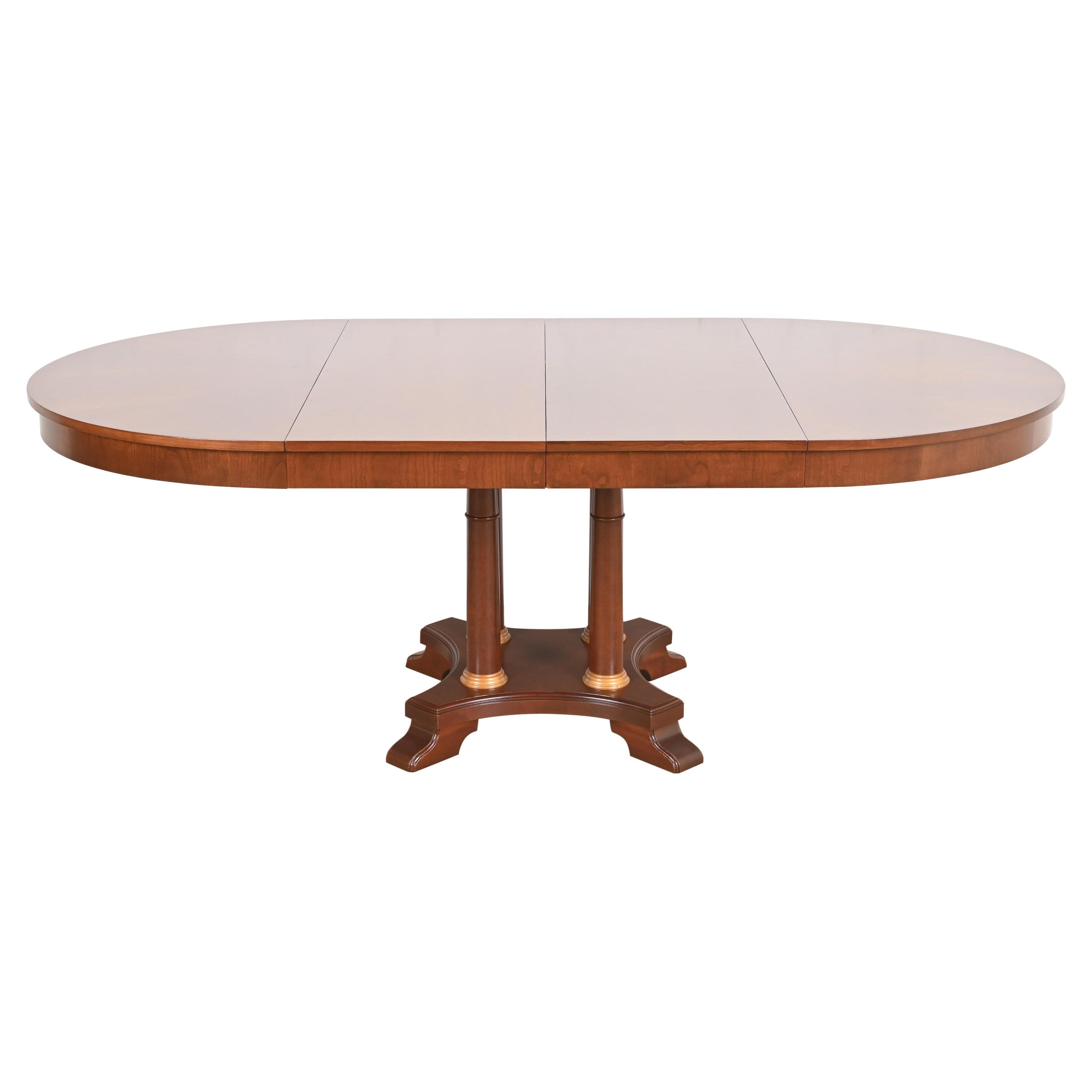 Neoclassical or Empire Cherry Wood Pedestal Dining Table, Newly Refinished