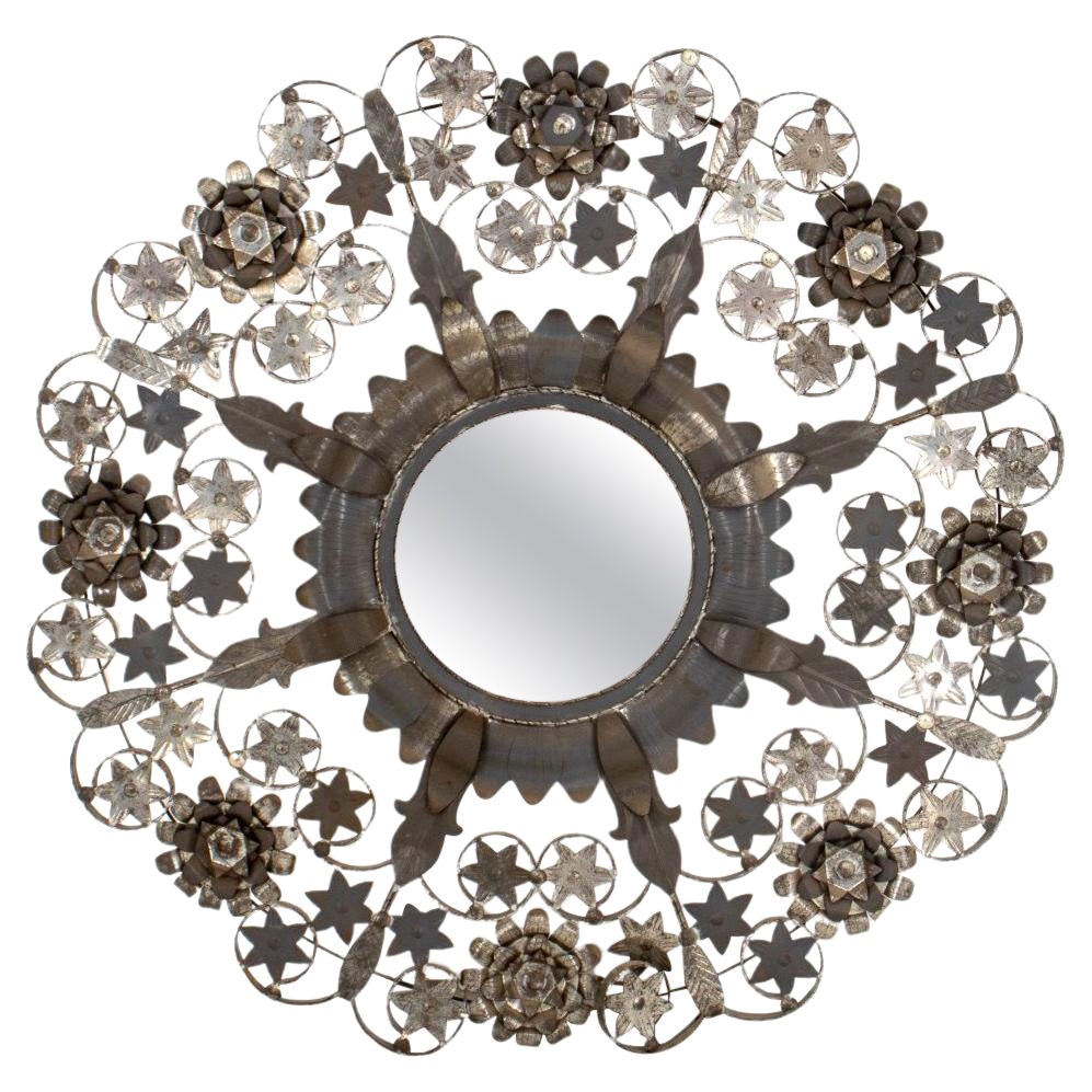 Modern Mexican Floral Design Tin Mirror For Sale
