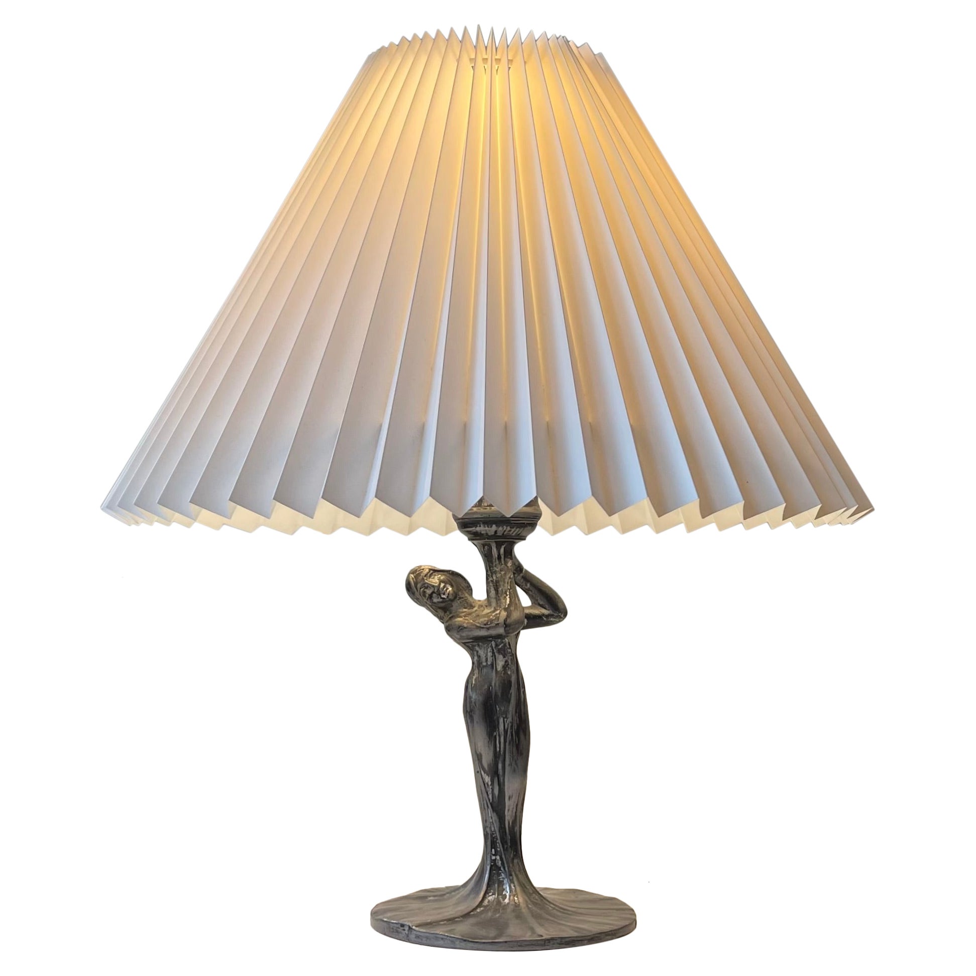 French Art Deco 'Dress' Table Lamp in Pewter, 1930s For Sale