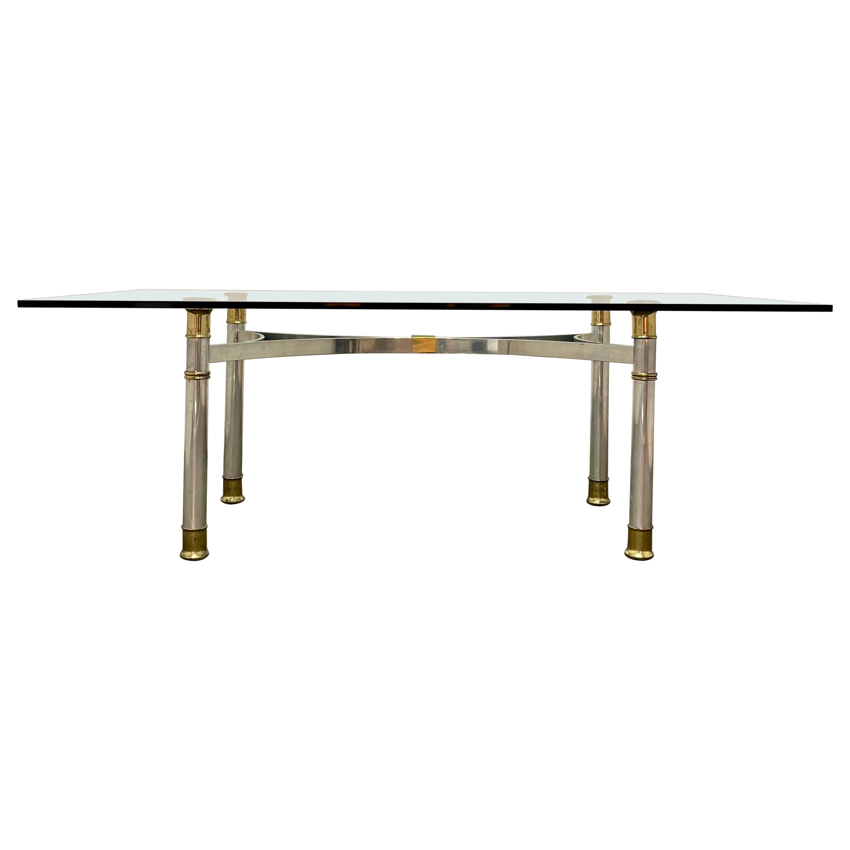 Table de salle à manger mi-siècle en chrome et laiton style Jansen en vente
