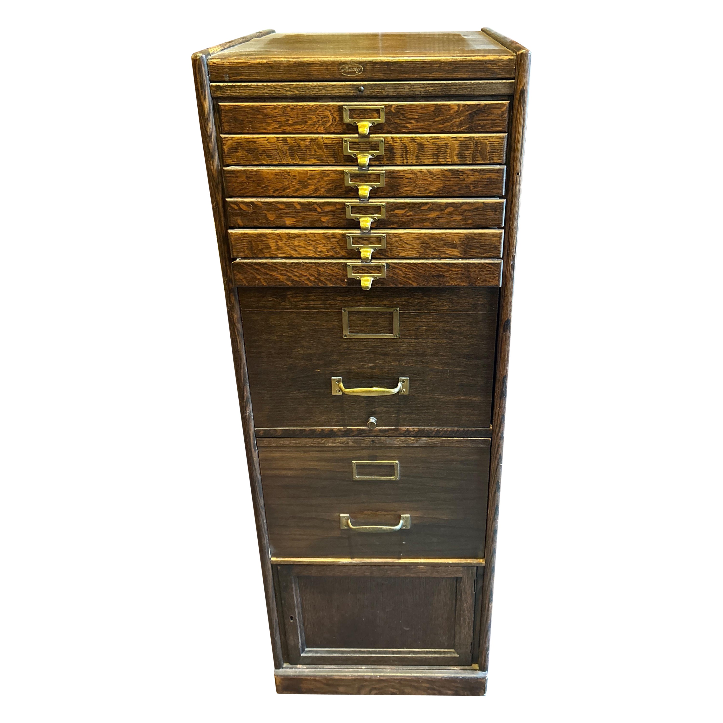 Solid Oak Arts & Crafts Barrister’s Cabinet With Brass Hardware For Sale