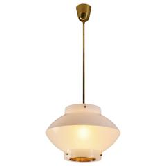 Yki Nummi White Plexiglass and Brass Pendant for Orno, Finland, 1960s - 2pcs 5