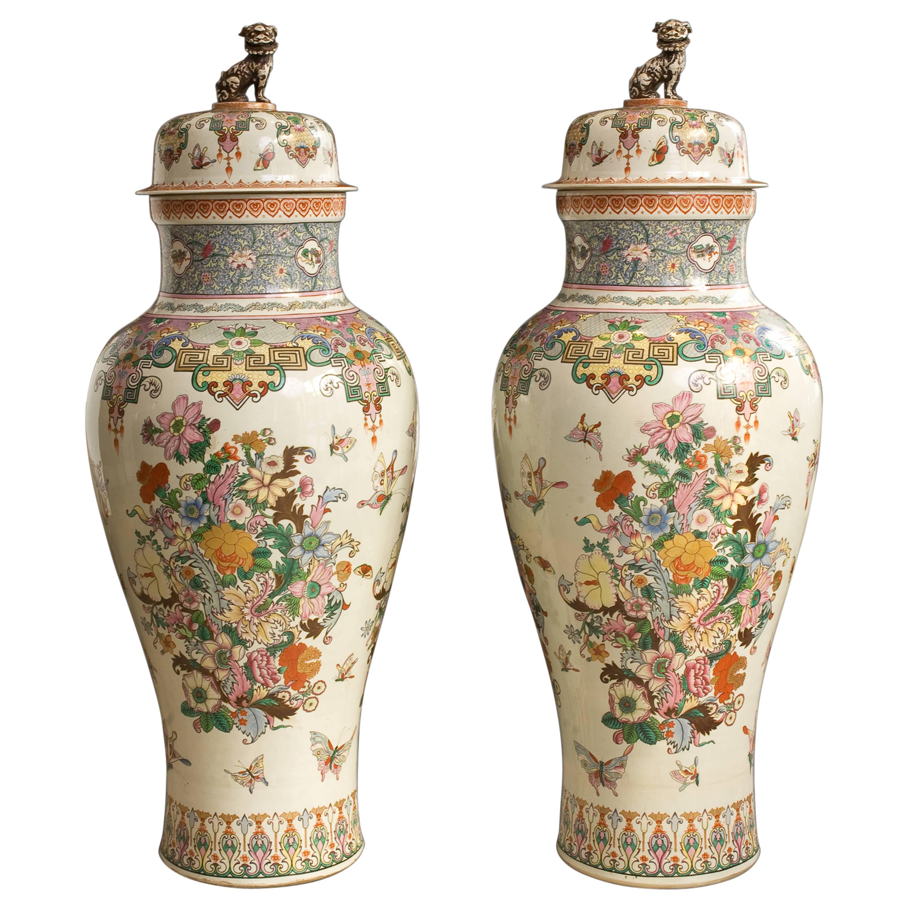 Samson Porcelain Vases and Covers, Late 19th Century Exceptional Size For Sale