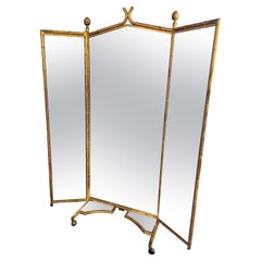 French Victorian Faux Bamboo Triptych Cheval Mirror Trifold