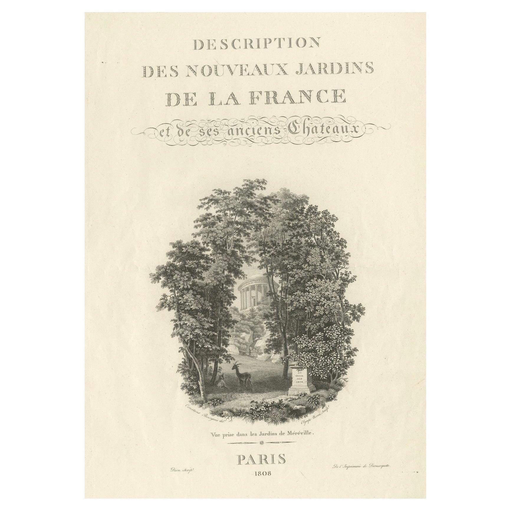Original Frontispiece Depicting the Gardens of Méréville, 1808 For Sale