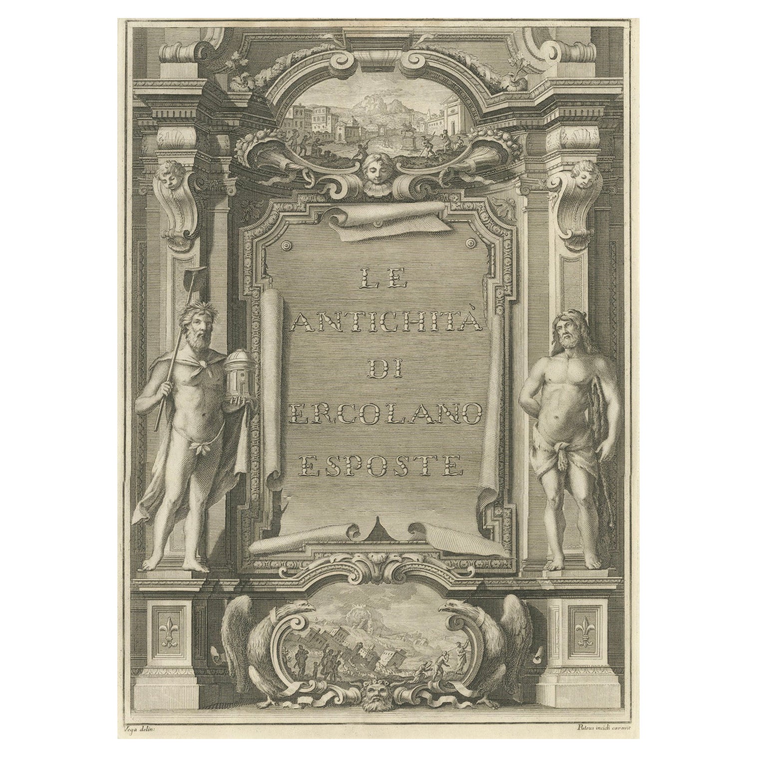 Original Italian Frontispiece with Classic Elegance Engravings, 1757  For Sale