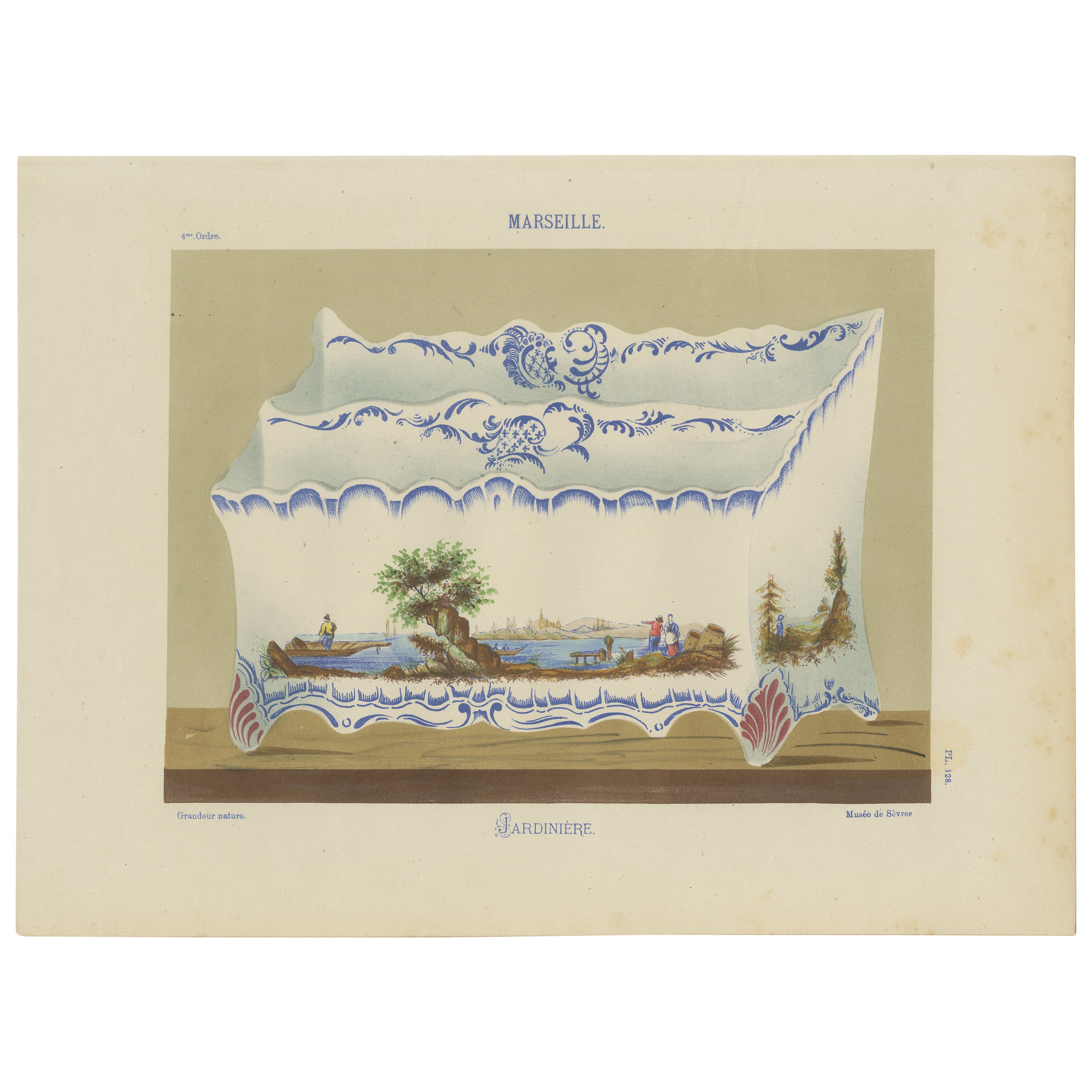 Marseille Jardinière Print: Charming Riverside Elegance of French Pottery, 1874 For Sale