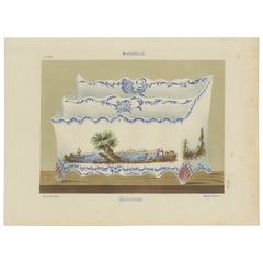 Antique Marseille Jardinière Print: Charming Riverside Elegance of French Pottery, 1874