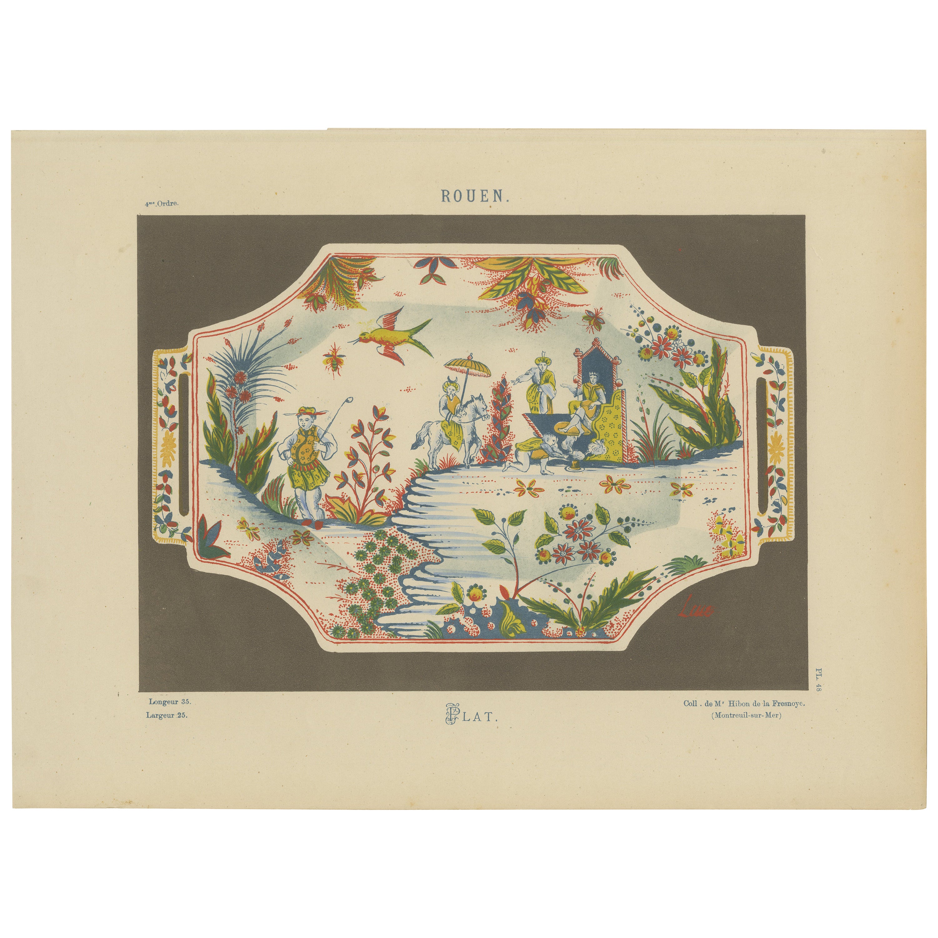 Exquisite Rouen Plate Illustration: A Vivid Tableau of French Life, 1874   For Sale