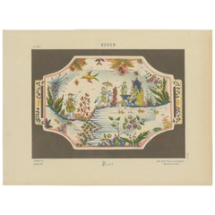 Used Exquisite Rouen Plate Illustration: A Vivid Tableau of French Life, 1874  