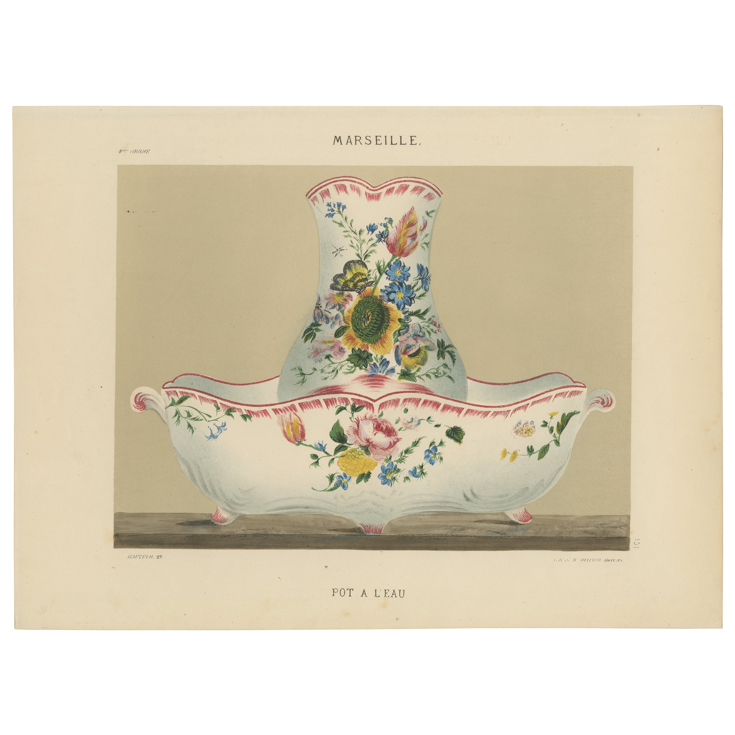 Vibrant Print: Marseille Pot à l'Eau: Tribute to Glazed Pottery Tradition, 1874 For Sale