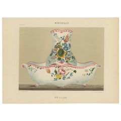 Antique Vibrant Print: Marseille Pot à l'Eau: Tribute to Glazed Pottery Tradition, 1874