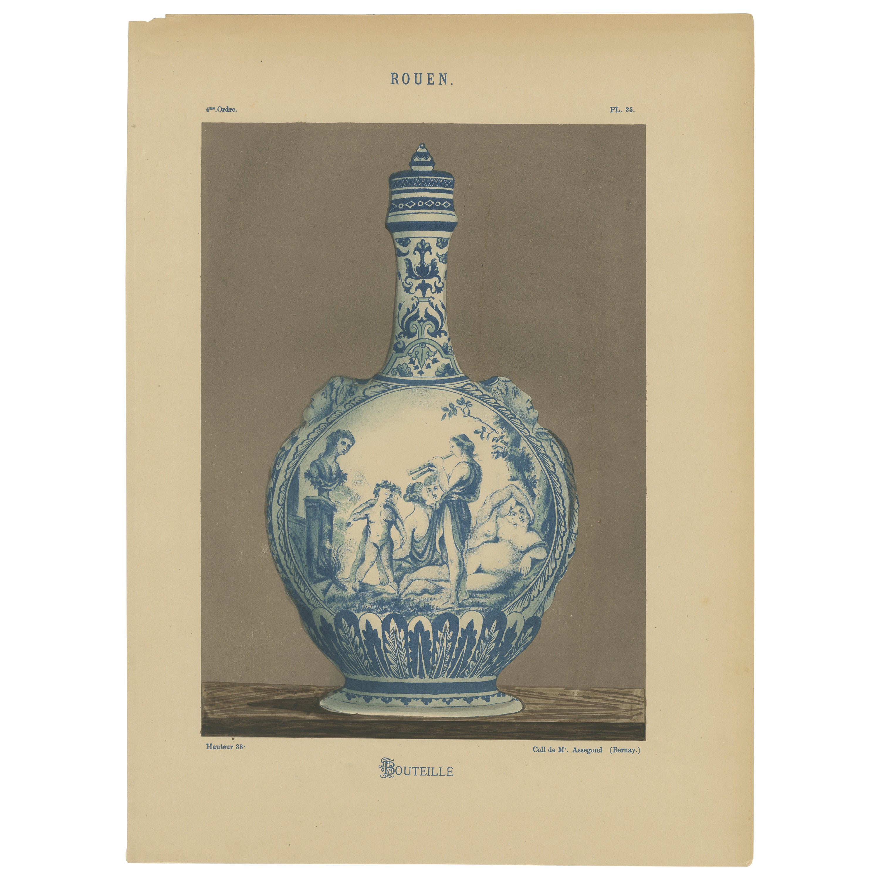 Muses of Rouen: A Chromolithograph Tribute to Classical Faience Pottery, 1874 For Sale