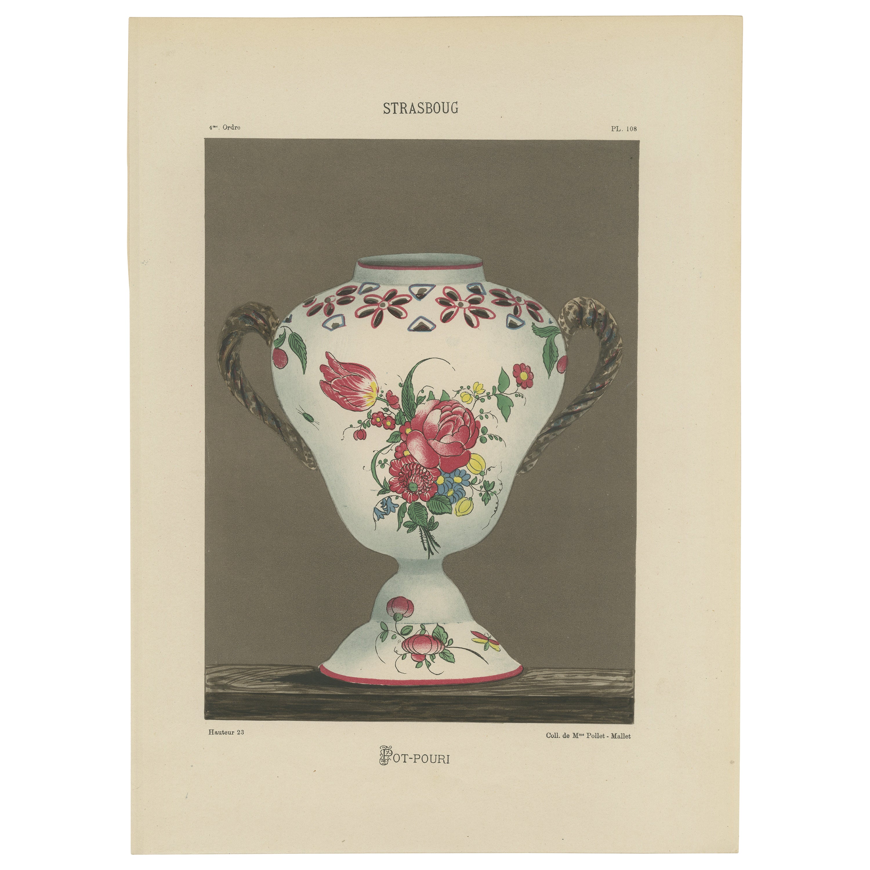 Floral Elegance: Strasbourg Pot-Pourri - A Vibrant Chromolithograph, 1874 For Sale