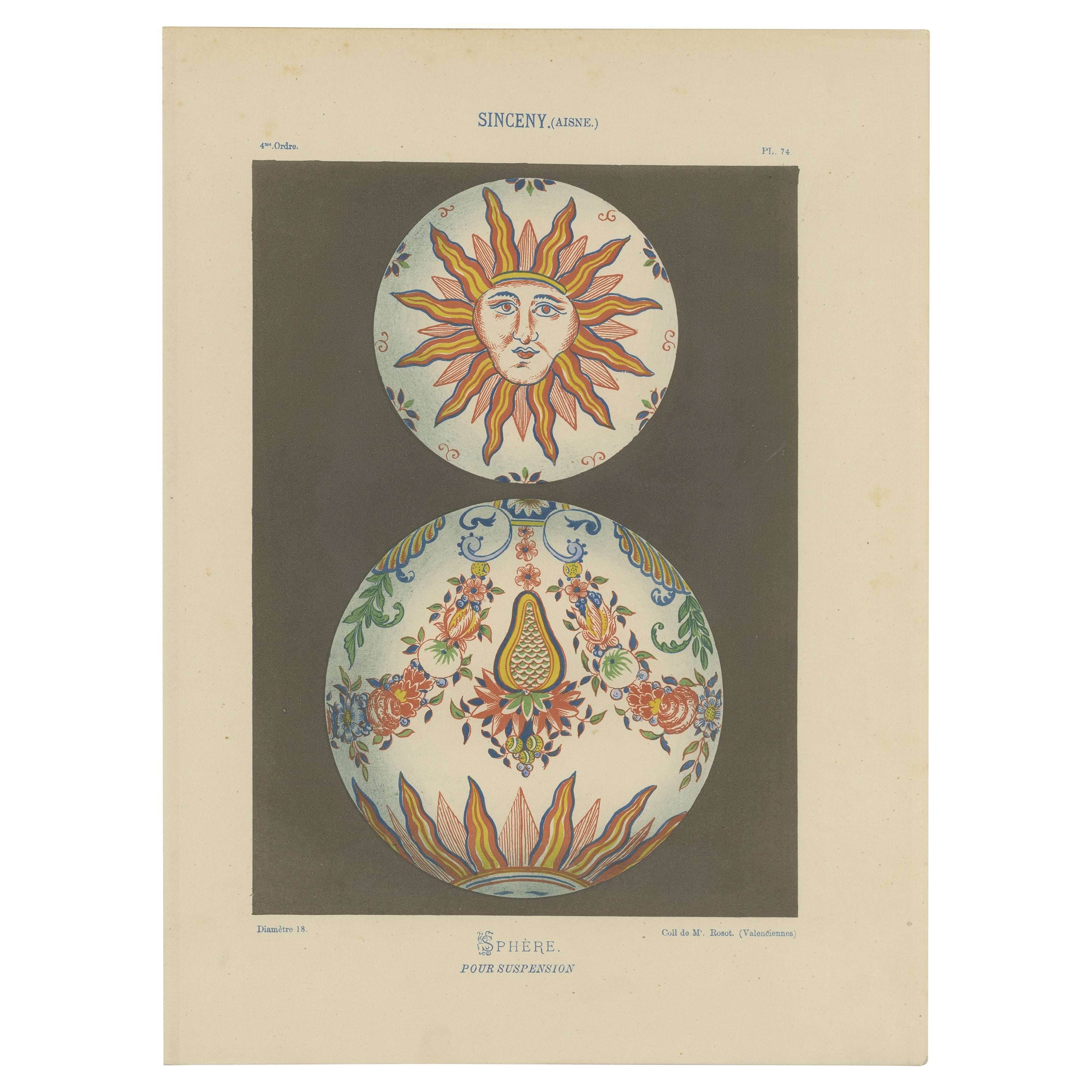 Splendor and Abundance: Sinceny Ceramic Plates - Chromolithograph Plate 74, 1874 For Sale