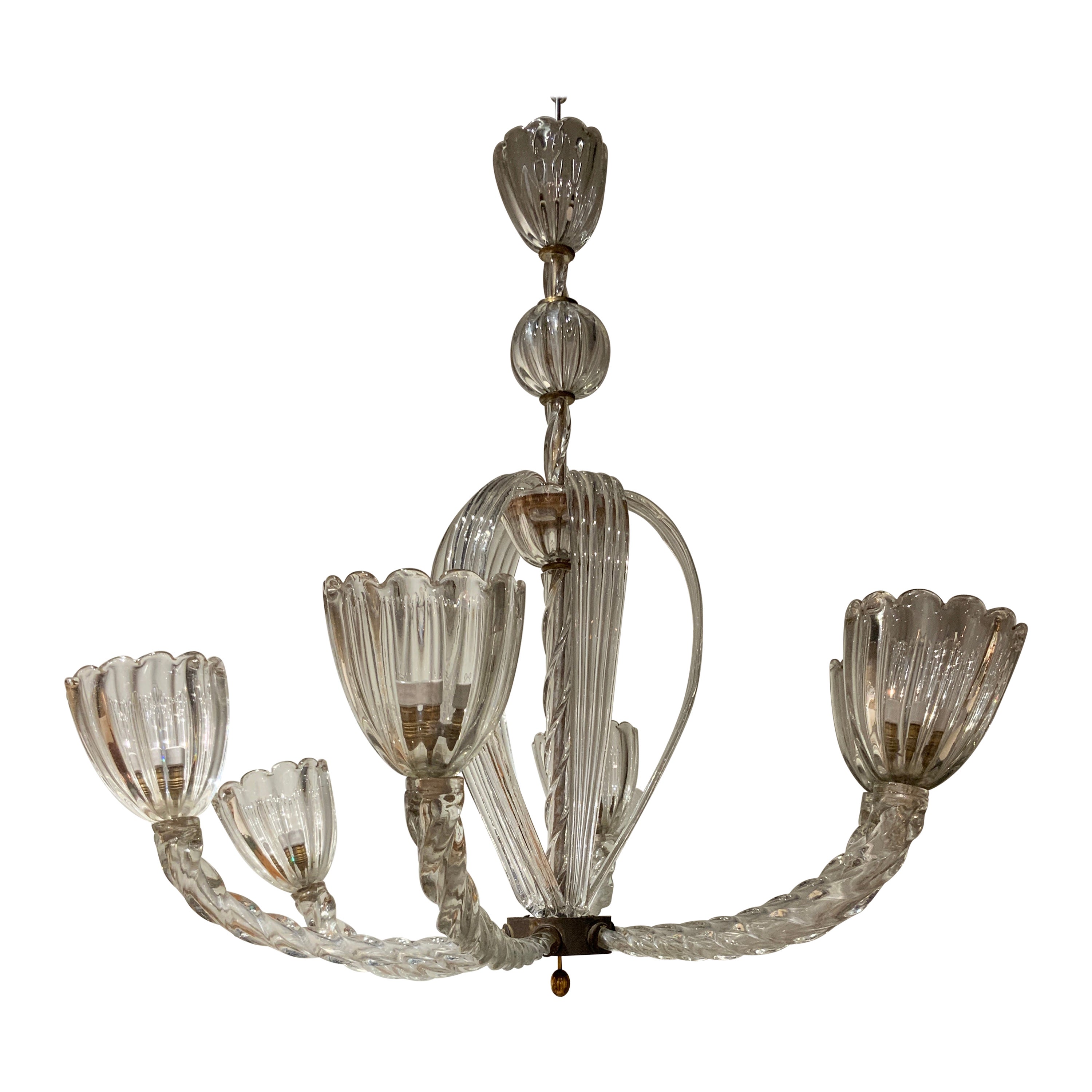 Seguso 6 arms chandelier Murano 1940 