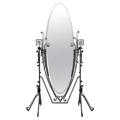 Important Art Deco psyche / cheval floor mirror in wrought iron, France, 1920's