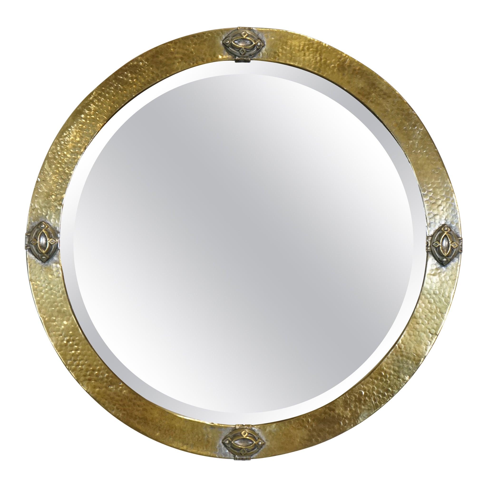 ARTS & CRAFTS LIBERTYS OF LONDON HAMMERED BRASS WALL MIRROR CiRCA 1910 For Sale