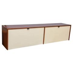 Florence Knoll Wall-Mounted Walnut and Lacquer Credenza, USA, 1960s