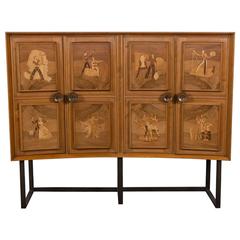 Andrew Szoeke Fine Bar Cabinet with Wood Inlay Details