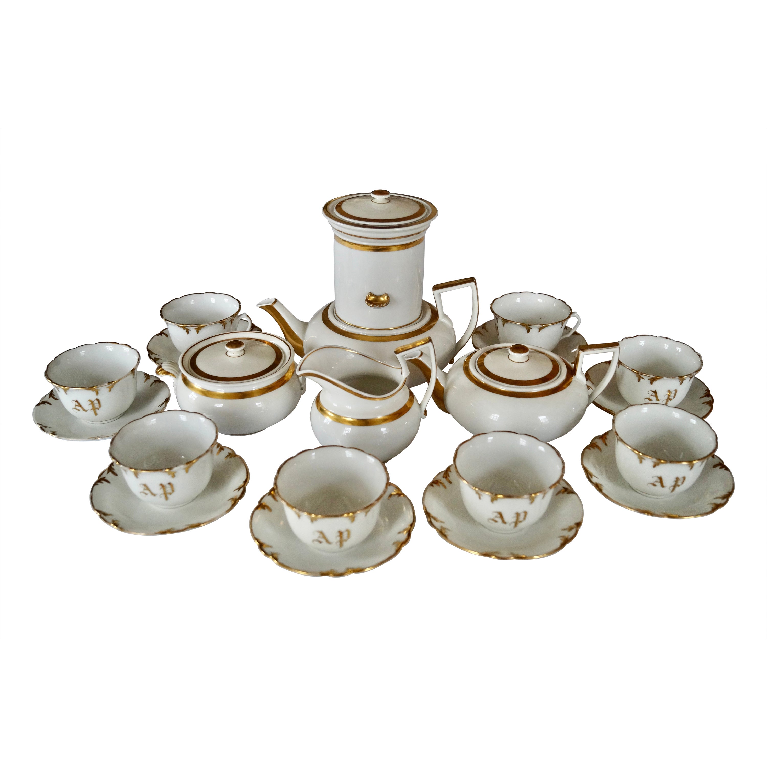 Beautiful Rare Shape Antique Old Paris Porcelain Coffee Tea set ca 1850-1880 For Sale